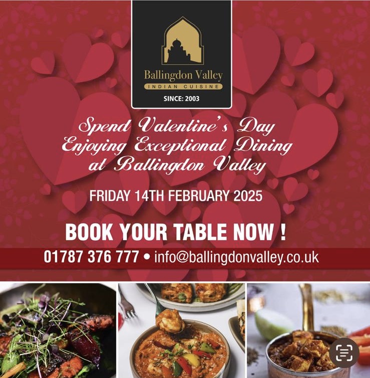 Ballingdon Valley indian cuisine Valentines Day 2025